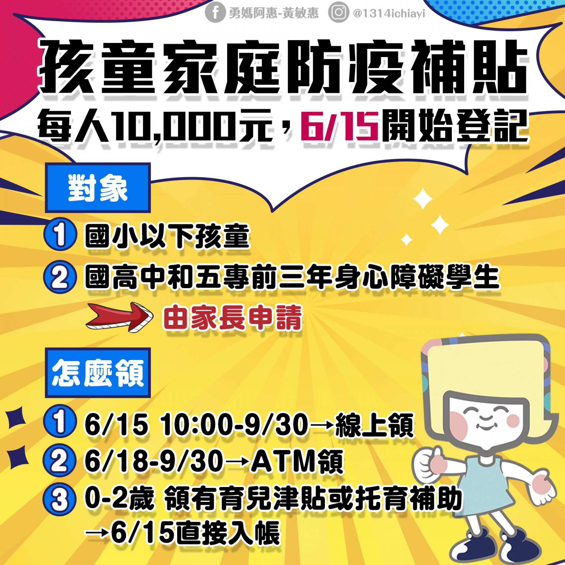 孩童家庭防疫補貼開放線上申請囉！